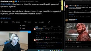 xQc reacts to Tim tweeting to remove his COD skin to support Nickmercs