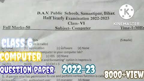 DAV class 6 computer half yearly exam question paper 2022-23.