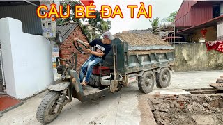 Thanh niên tuổi trẻ tài cao chạy công nông chở cát cực đỉnh | Máy xúc múc cát lên ô tô | excavator