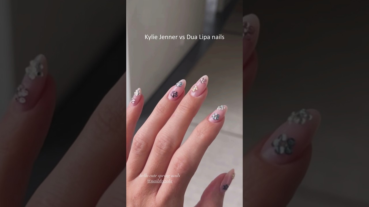 Kylie Jenner vs Dua Lipa Rhinestones Nails 💅🏻🌸 - YouTube