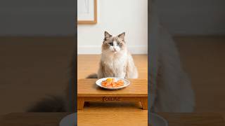 Celine requested salmon sashimi with quail egg yolks today 🐱🍣