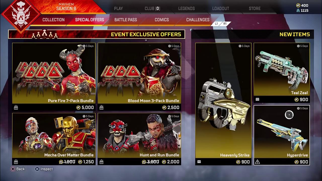 Apex Legends item shop Heavenly Strike, Hyperdrive, and Teal Zeal are