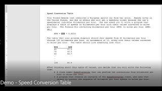 Celebrity JAVA - Lesson #64 - Speed Conversion Table Demo Profile