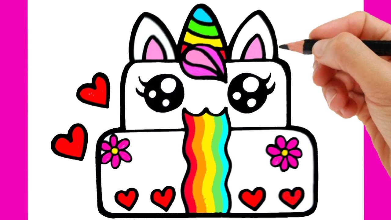How To Draw Birthday Cake Unicorn Come Disegnare Una Torta Di Compleanno Kawaii Youtube