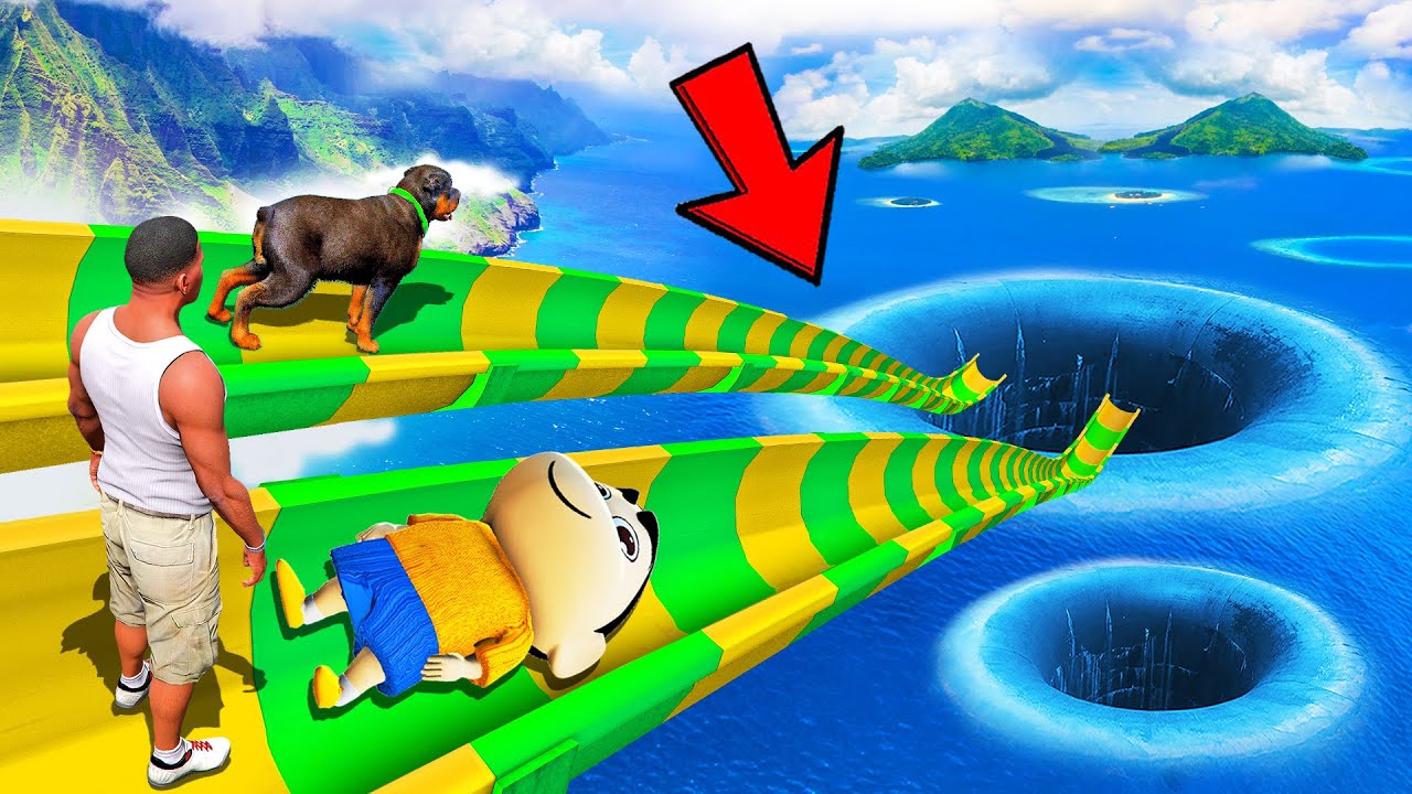 SHINCHAN AND FRANKLIN TRIED THE HIGHEST MOUNTAIN WATER SLIDE MELA CHALLENGE IN HOT SUMMER GTA 5