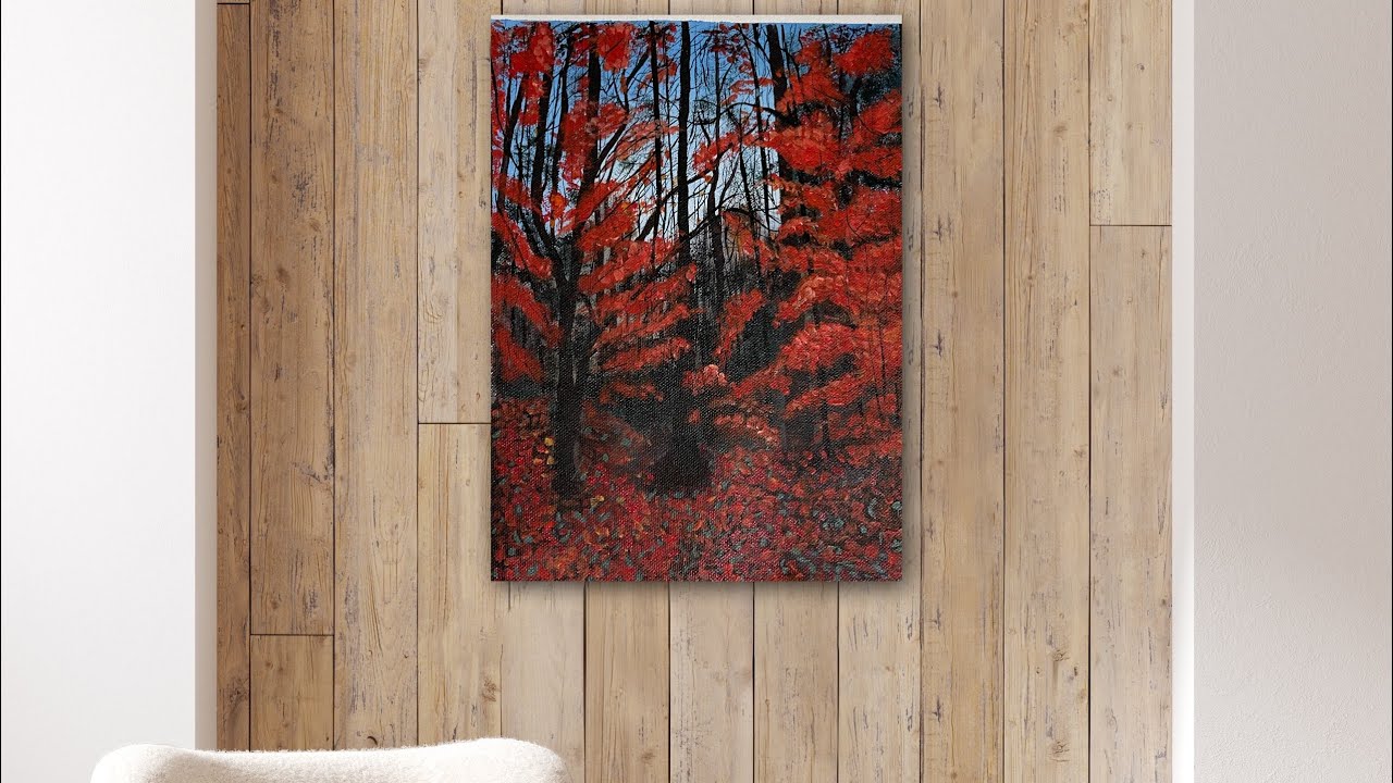 How to paint red forest with acrylics/acrylic painting video/art - YouTube