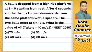 A ball is dropped from a high rise platform at t=0 starting from rest. After 6 seconds another ball