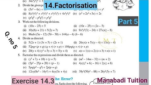 8th class maths |Chapter 14| 💁‍♂️Factorisation| 💁‍♂️Exercise 14.3 |Q no 5 |part 5|with notes|