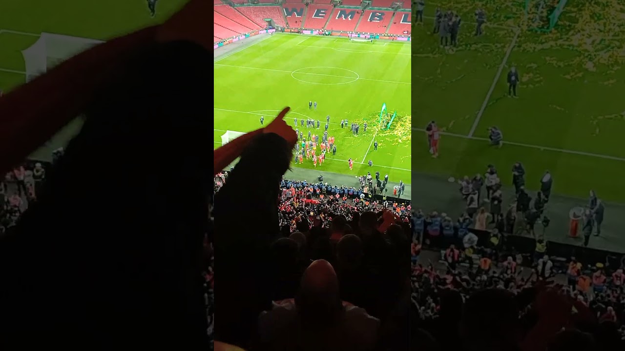 Liverpool fans singing 'Three Little Birds' after EFL Cup Final win 25/02/2024