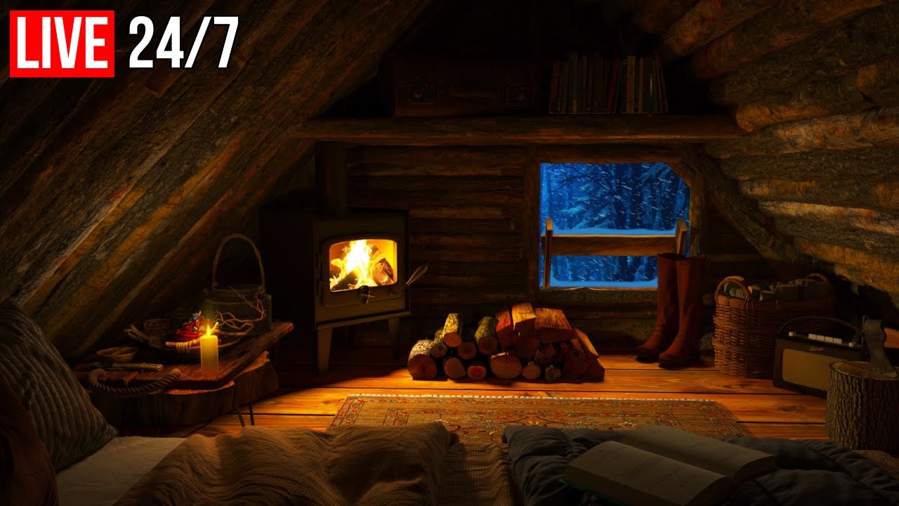 Cozy Treehouse in the Winter Forest - Fireplace and Blizzard - Live 24/7