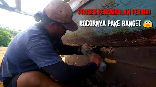 Proses perbaikan perahu mancing dan cara tambal  body perahu yang bocor