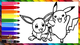Dibuja y Colorea A Pikachu Y Eevee ⚡🌈 Dibujos Para Niños