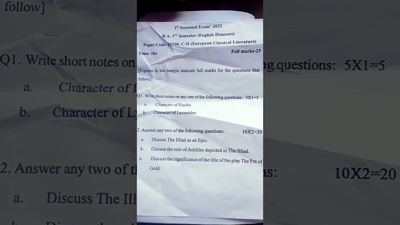 BA 1st semester, European classical literature, Important question 2022, English Honours C-2, CBCS