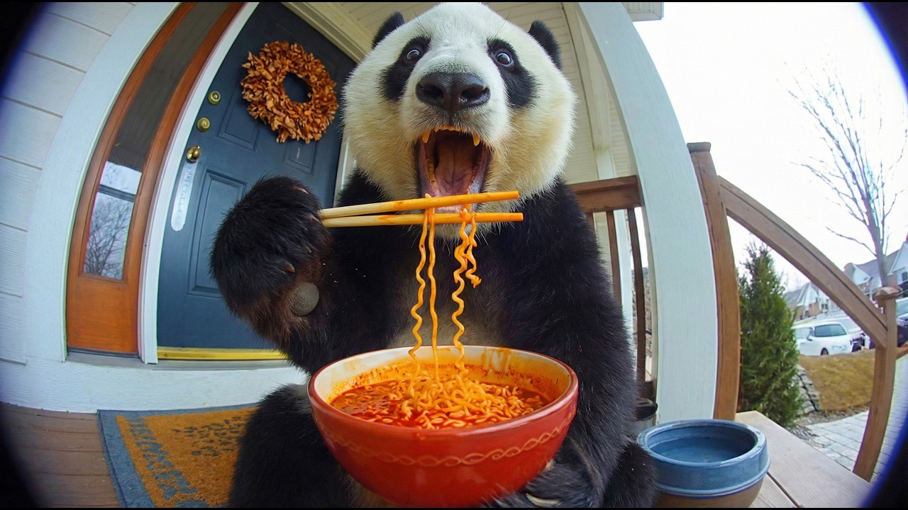 Panda Reacting to Spicy Noodles on Ring Cam | Funny CCTV Compilation
