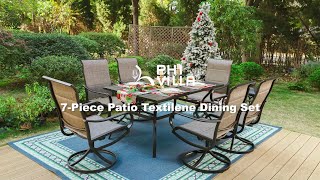 PHI VILLA 7-Piece Textilene Dining Set With Padded Textilene Swivel Chairs