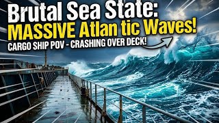 Massive Waves Crashing Over Deck In North Sea #oceanwaves #cargoship #oceansounds #northsea 