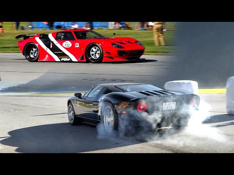 Видео: 2005 Ford GT & MSW GT-40 Replica Accelerating on the Airstrip: 5.4 Modular V8 vs Roush 427 IR Sound!