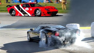 2005 Ford Gt & Msw Gt-40 Replica Accelerating On The Airstrip: 5.4 Modular V8 Vs Roush 427 Ir Sound!