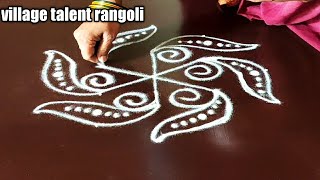 Simple flower rangoli 5X3 dots-Easy rangoli-Rangoli designs-kolam designs-Easy Muggulu-Daily rangoli