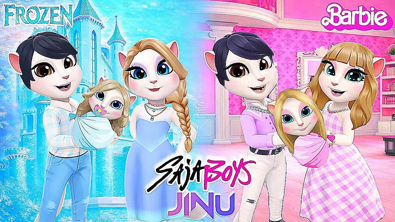 My Talking Angela'm 2 😻  Elsa and Barbie with Jinu and his daughters | New Update  Cosplay 😘💋 →
