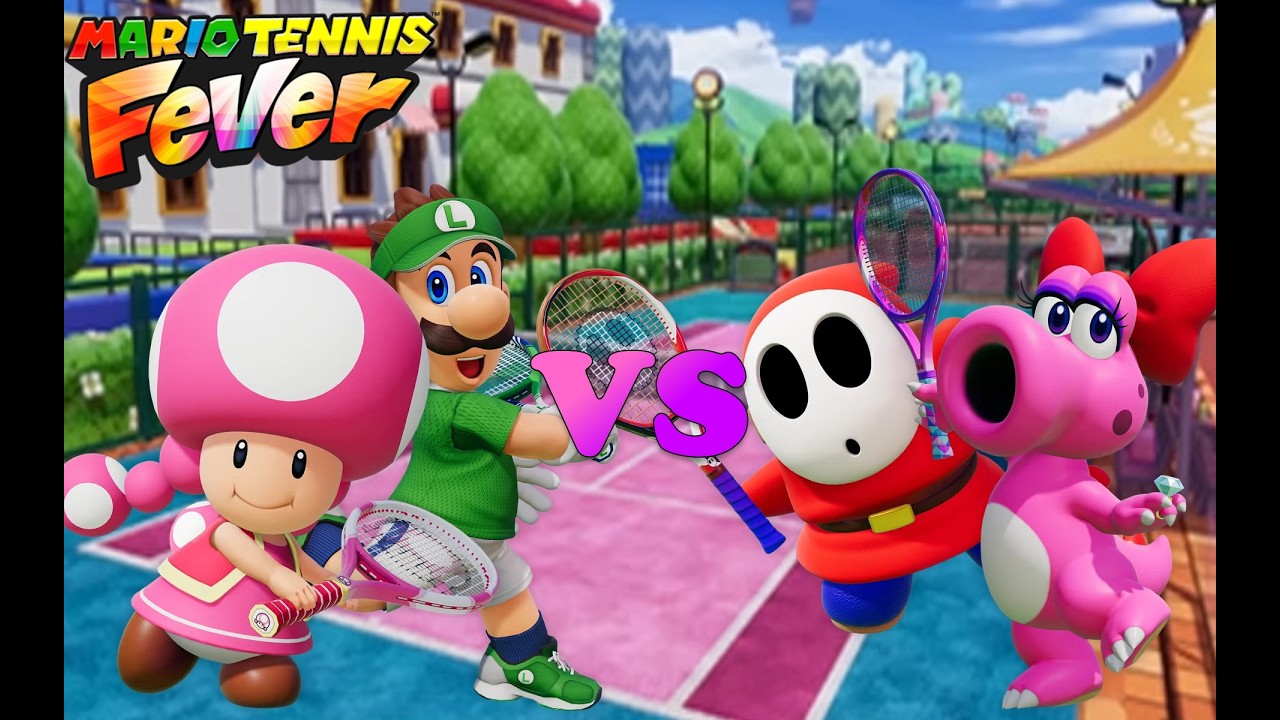 Mario Tennis Fever - Тоадетта и Луиджи против Бирдо и Шай Гая - Академический корт (ковровое покр...