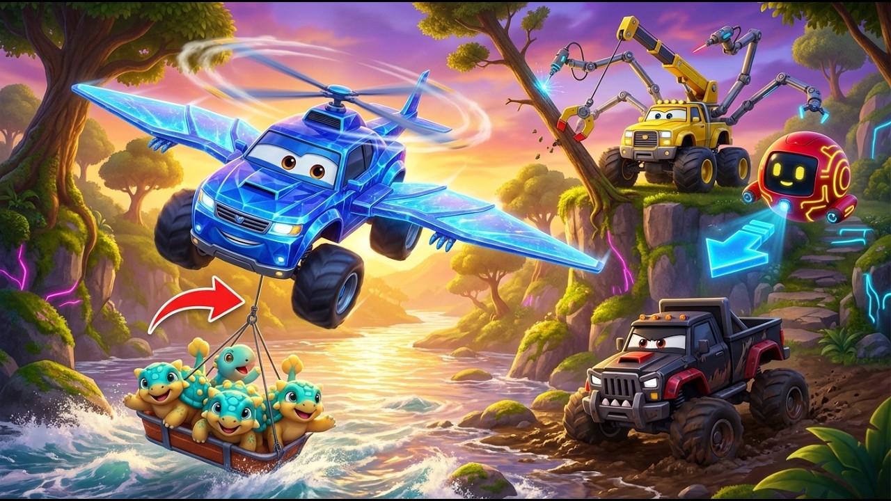 Monster Truck Rescue Patrol Team | Ptera-WAVE Fly Rescue! 🚁 | Flood in the Valley & STEM Adventure