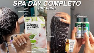 SPA DAY COMPLETO em casa 🫧 | unhas em gel, testando produtos, cabelo, sobrancelhas, skin care…