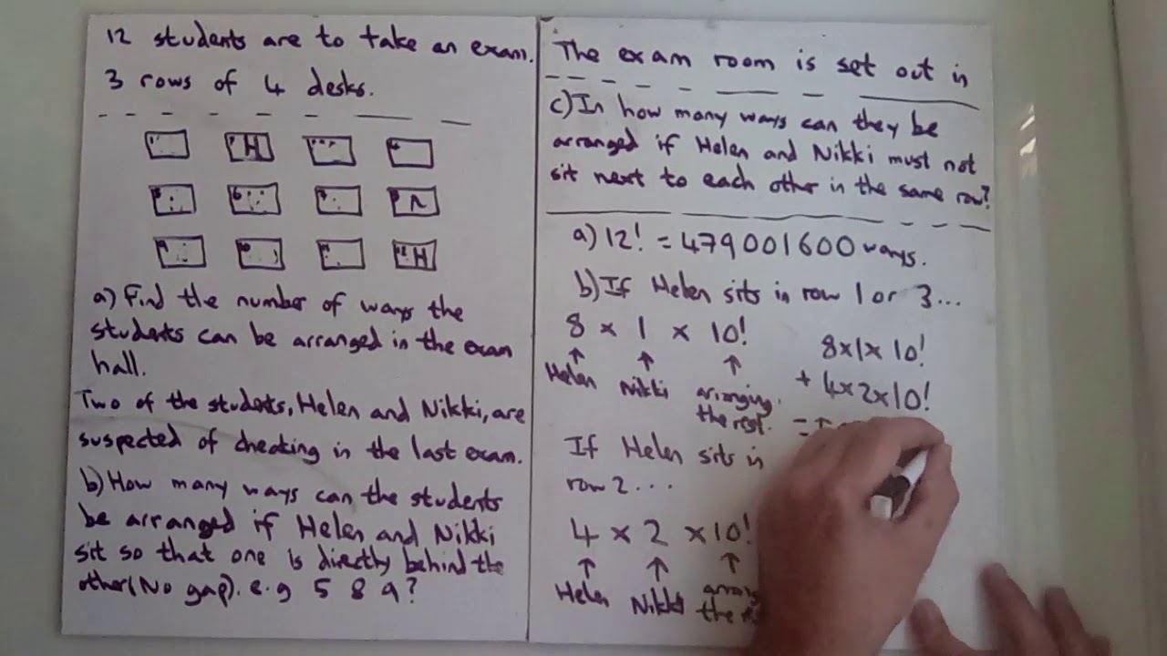 IB Principles of counting question exam seating with restrictions - YouTube