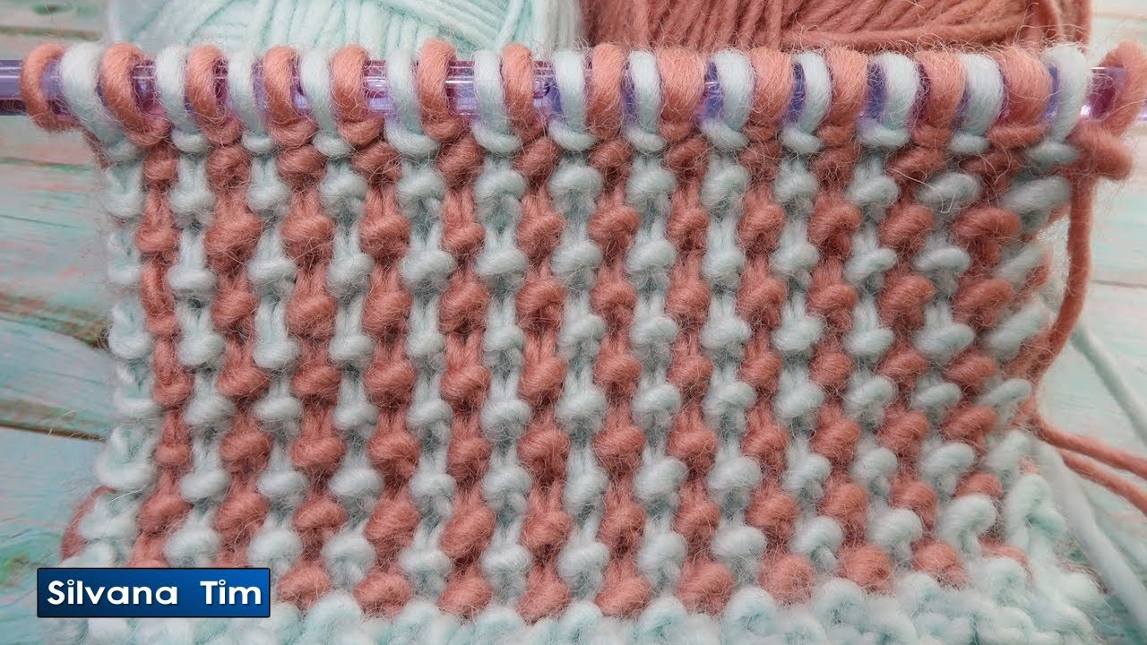 Punto facil a dos agujas - Punto a dos Colores que no se estira y es muy calentito. Tejido # 1051