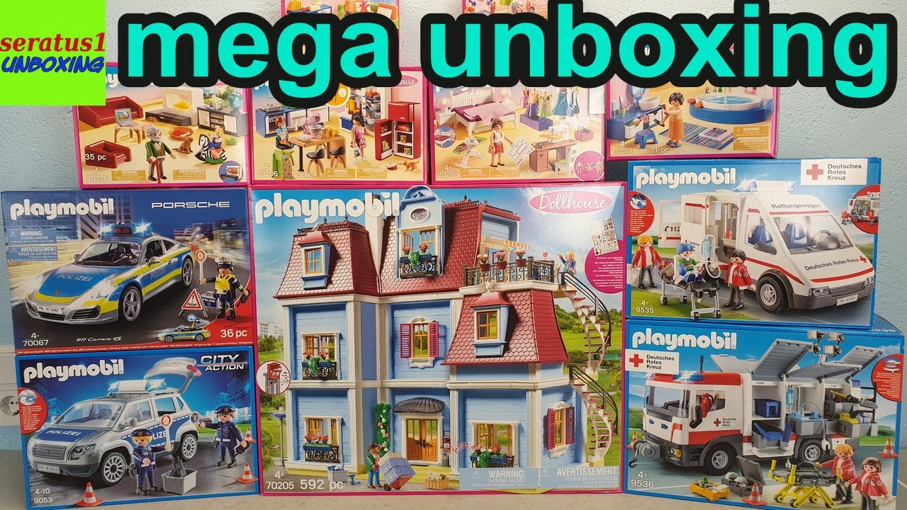 mega unboxing 7 Spielzeug auspacken seratus1 Playmobil Polizei DRK Puppenhaus Dollhouse