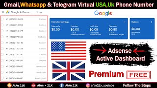 Google Adsense Active Dashboard Virtual Number | US Phone Number for Gmail & Whatsapp Verification