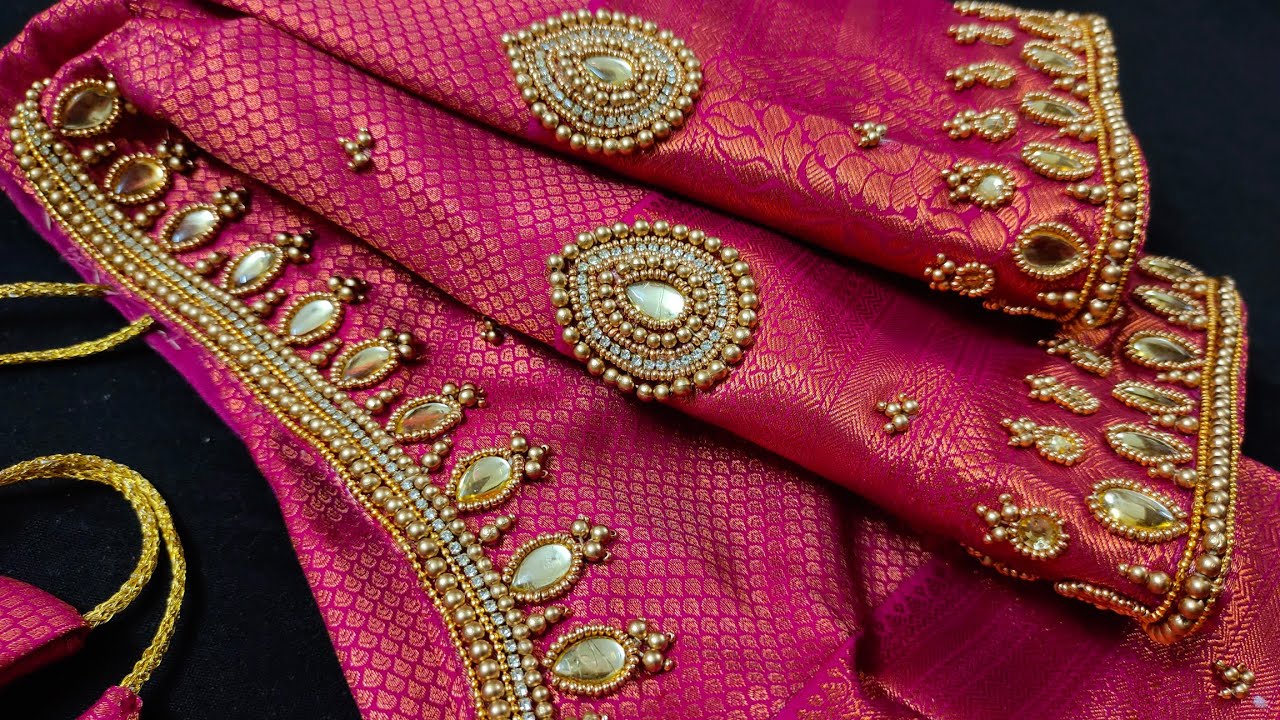 grand looking Aari & maggam work bridal blouse design with normal needle🪡