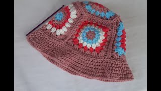 How to crochet granny square bucket hat easily  crochet granny square bucket hat