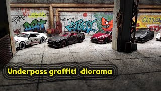 Underpass graffiti diorama for diecast cars, 1/64 scale