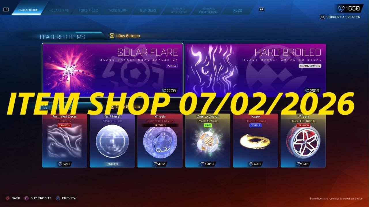 Rocket League ITEM SHOP 07/02/2026