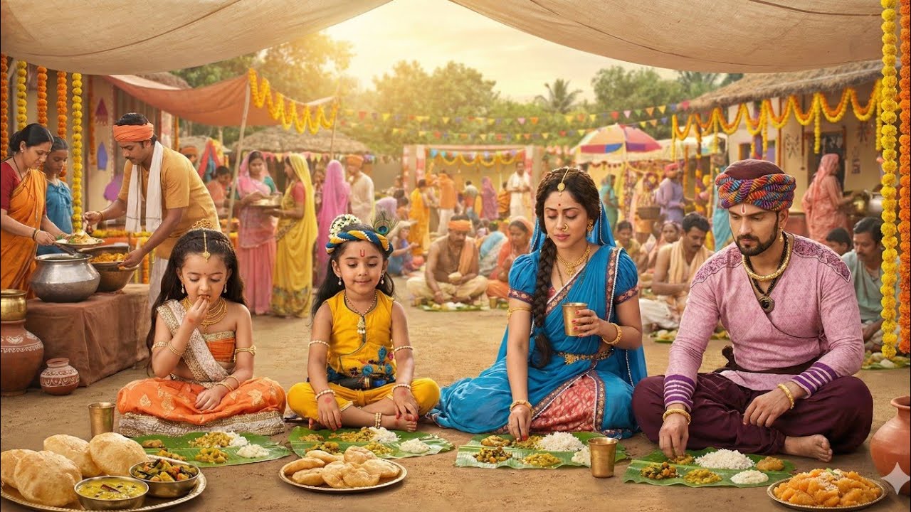 बाल कृष्ण और राधा साथ पहुंचे नन्द गाँव के भोज में | यशोमती मईया के नंदलाला | Krishan Leela 