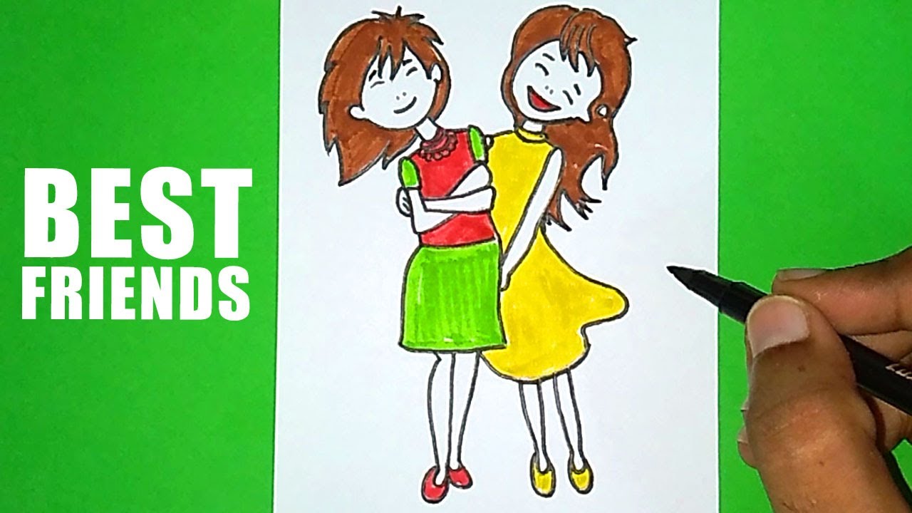 Best friends How To Draw Friends Day Drawing | Two Friends Hugging Each ...