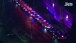 Aerial footage of the processional for a slain Pierce County Sheriff's Depuity