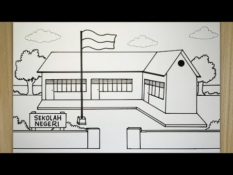 Cara menggambar sekolah sd