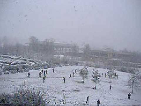 A short video of a very snowy UCD, 4/2/09. Taken from the 3rd floor of the engineering building, looking across to the restaurant where a snowball battle was taking place.