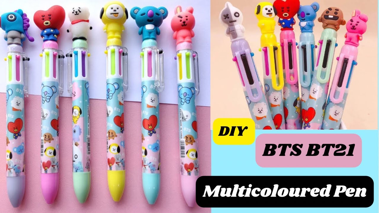 DIY BTS Multicoloured Pen / How to make homemade 6in1 pen / diy bt21