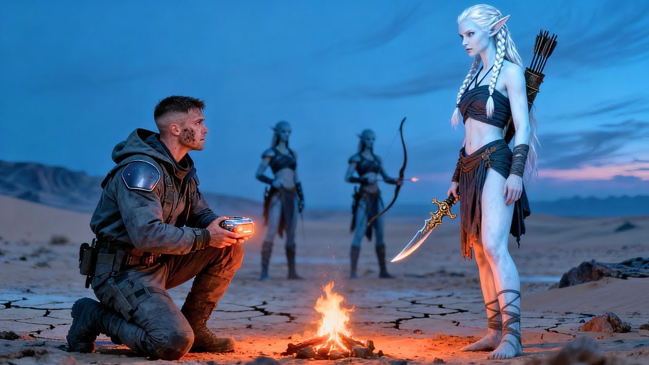 Gestrandeter Pilot macht Feuer – und lockt die Jägerinnen des Planeten aus ihrem Versteck.