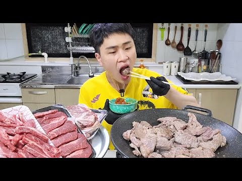 꽃돼지 자고일어나서 <strong>소고기</strong> 꽃등심 갈비살 <strong>부채살</strong> 먹방 gogi[korean food]mukbang Eating show 吃播