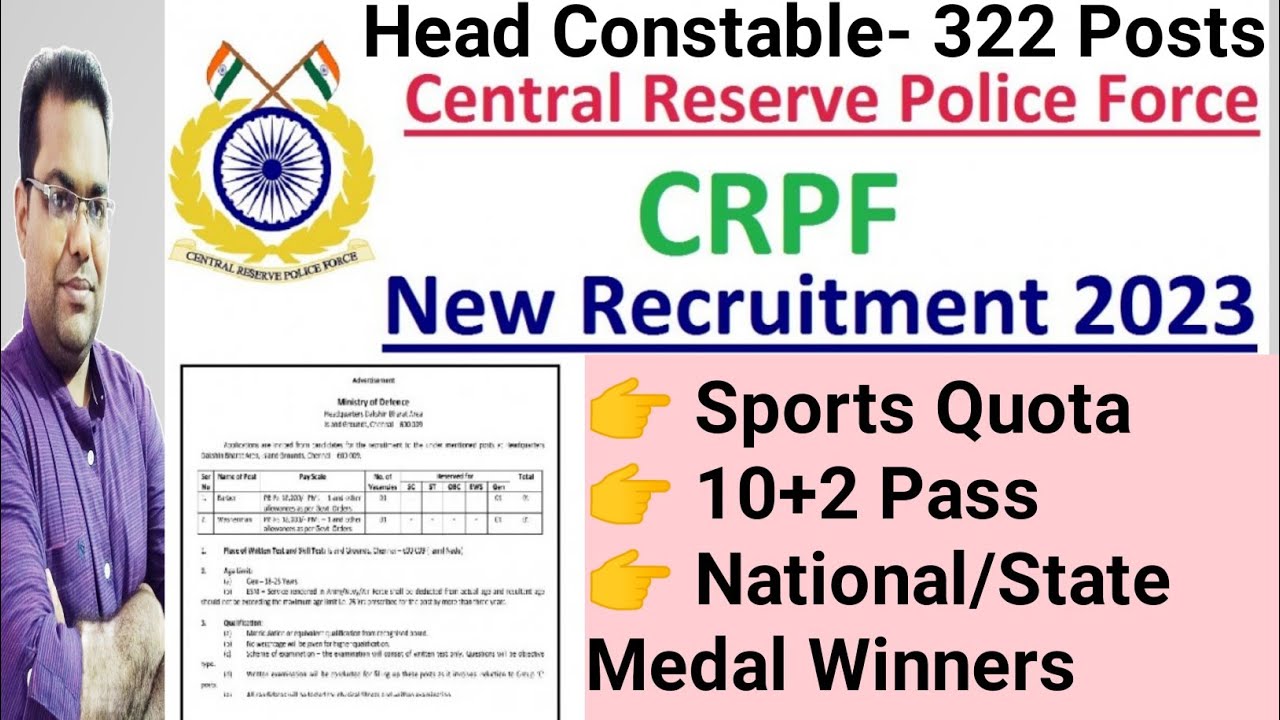 CRPF HC Sports Quota Recruitment 2022, Notification Out, Last Day to Apply Online for 322 Posts