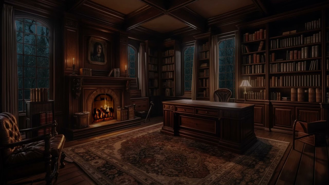 Silent Night Library Ambience 📚🔥 | Deep Calm for Sleep, Reflection & Late-Night Focus