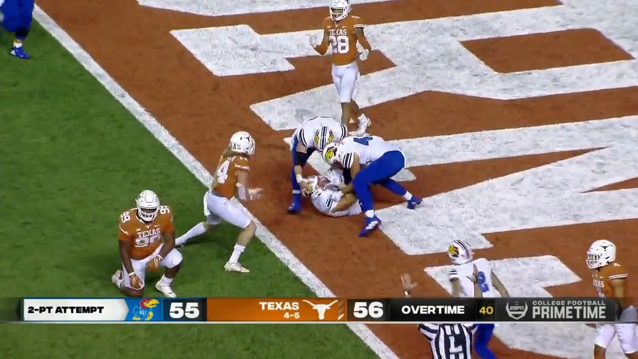 Kansas Upsets Texas on two point conversion in overtime