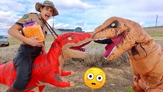 Red T-Rex Steals Puppy From Giant T-Rex!