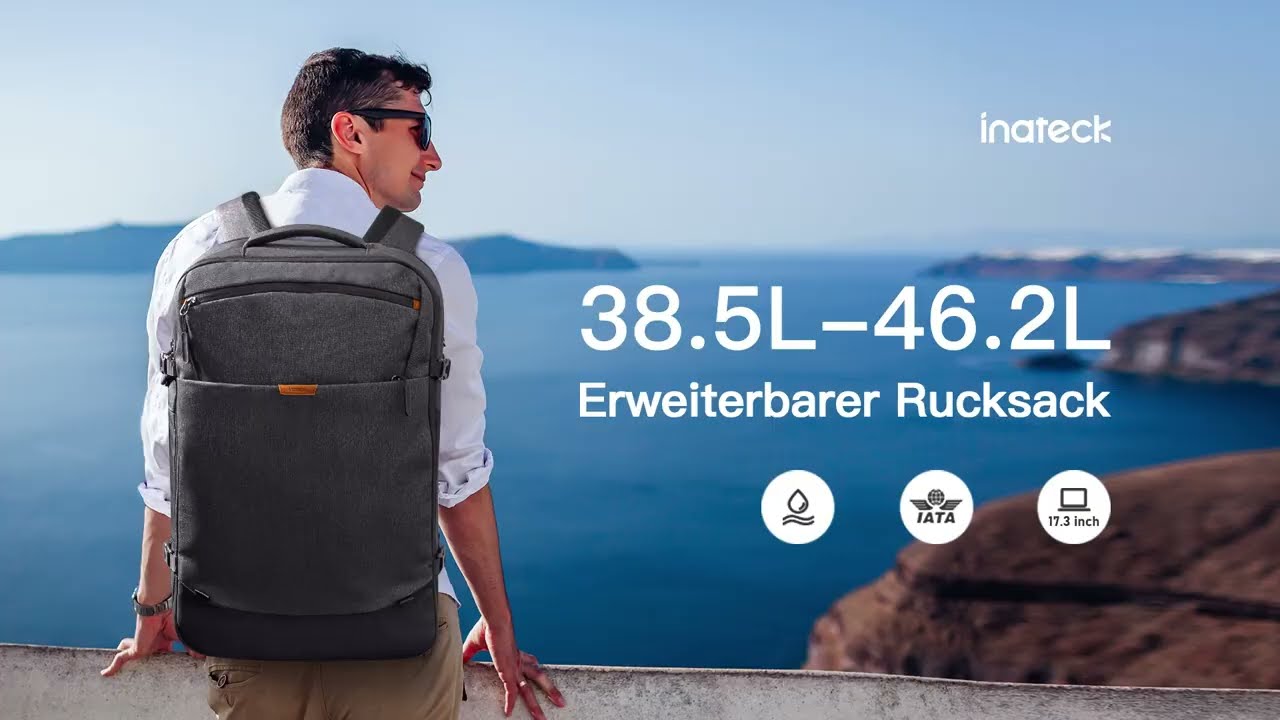 Inateck 38,5-46,2 L Reiserucksack, erweiterbarer Tragerucksack,  spritzwassergeschütztes Handgepäck - BP03006 – Inateck Official DE