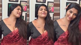 Gorgeous Maroon Net Saree With Black Deep Neck Blouse Party Look South Indian Style