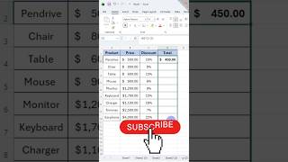 Calculate Final Price After Discount in Excel #excel #formula #shorts #exceltips #ytshorts